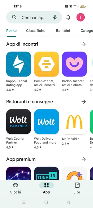 Seleziona la barra di ricerca