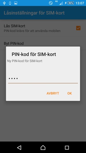 Ange din Nya PIN-kod för SIM-kort och välj OK