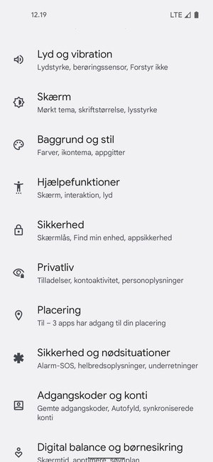 Scroll til og vælg Sikkerhed