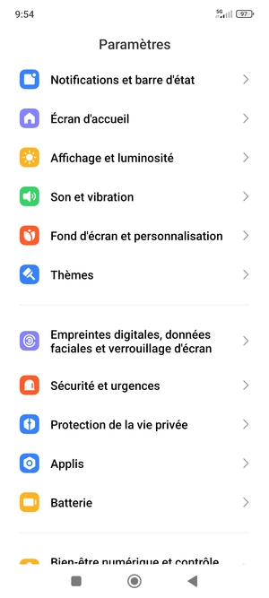 Faites défiler et sélectionnez Empreintes digitales, données faciales et verrouilage de l'ecran