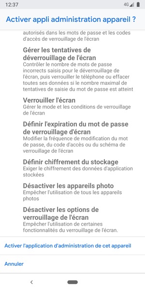 Faites défiler  et sélectionnez Activer l'application d'administration de cet appareil