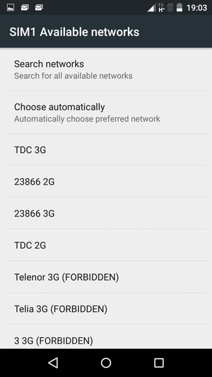 Select a network operator from the list