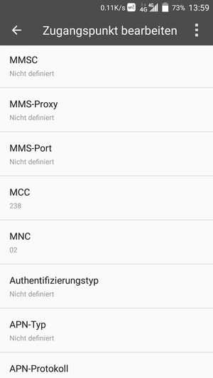 Scrollen Sie nach unten und geben Sie MMS-Informationen ein