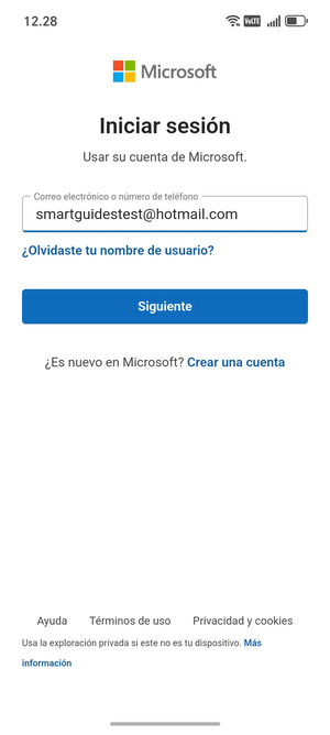 Introduzca su dirección de Hotmail y seleccione Siguiente
