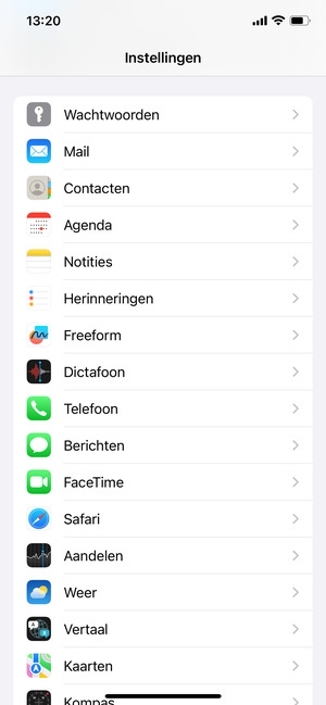 Scroll naar en selecteer Mail