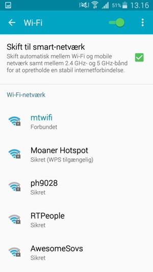 Du er nu tilsluttet Wi-Fi netværket