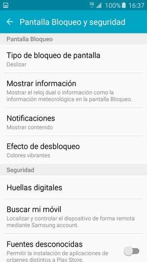 Para activar su bloqueo de pantalla, vaya al menú Pantalla Bloqueo y seguridad y seleccione Tipo de bloqueo de pantalla