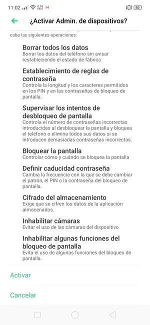 Desplácese y seleccione Activar