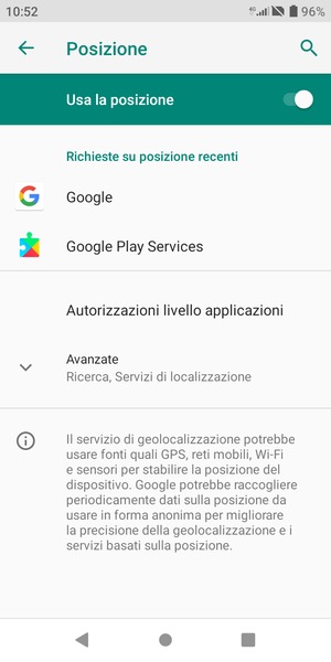 Disattiva Usa la posizione