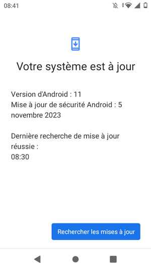 Si votre téléphone est à jour, vous verrez l'écran suivant