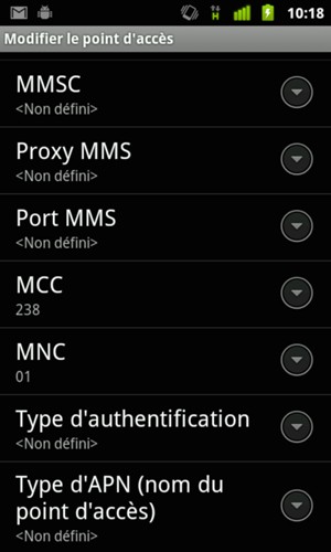 Faites défiler vers le bas et saisissez les informations MMS