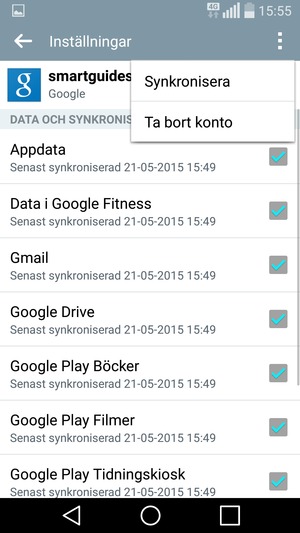 Tryck på Meny-knappen och välj Synkronisera