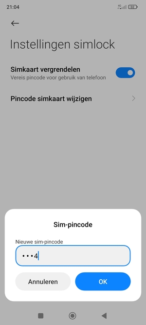 Voer uw Nieuwe sim-pincode in en selecteer OK