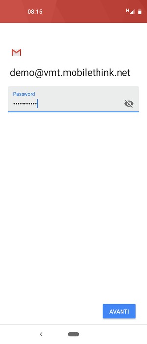 Inserisci la tua password e seleziona AVANTI
