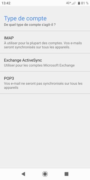 Sélectionnez IMAP ou POP3