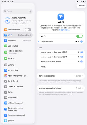 Ora sei connesso alla rete Wi-Fi