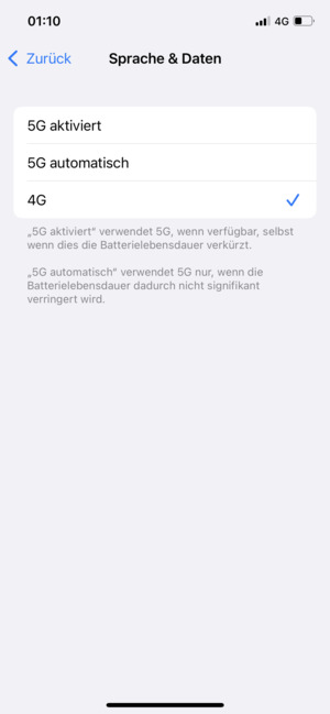 Wenn Sie diesen Bildschirm sehen, wählen Sie 4G