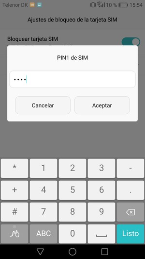 Introduzca su PIN anterior de SIM y seleccione Aceptar