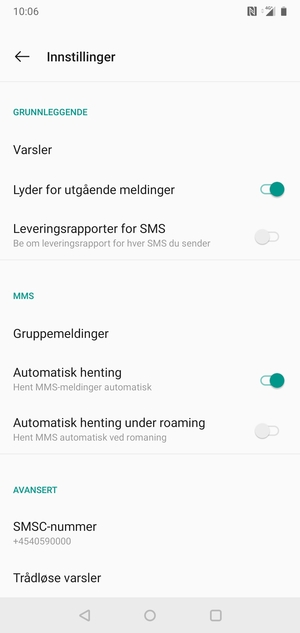 Velg SMSC-nummer