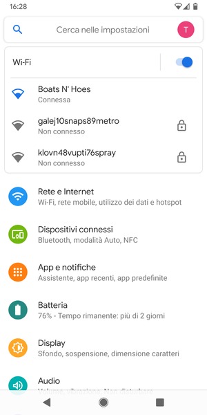 Ora sei connesso alla rete Wi-Fi