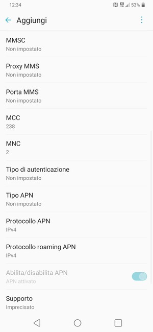 Scorri verso il basso e inserisci le informazioni degli MMS