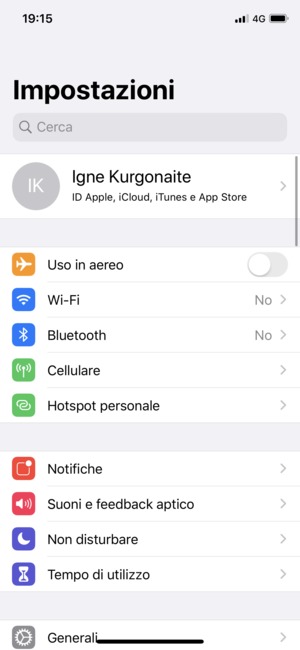 Seleziona ID Apple, iCloud, iTunes e App Store