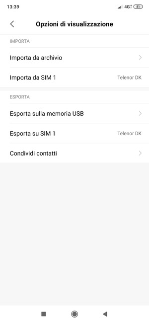 Seleziona Importa da SIM