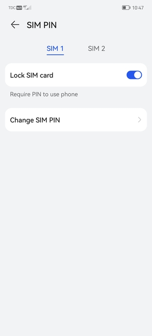 Select SIM 1 or SIM 2 and select Change SIM PIN