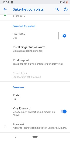 Scrolla till och välj Plats