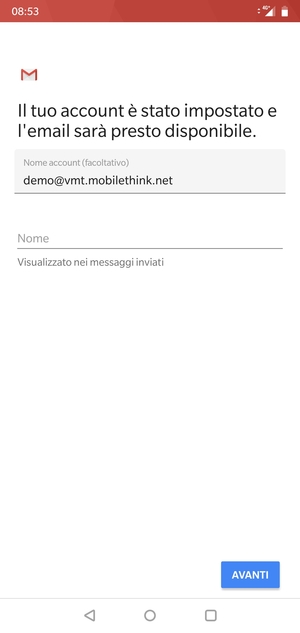Scegli un nome per il tuo account e inserisci il tuo nome. Seleziona AVANTI