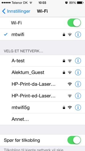 Du er nå koblet til Wi-Fi-nettverket