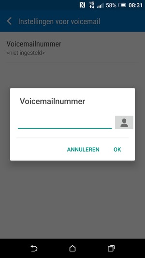 Voer het voicemailnummer in en selecteer OK