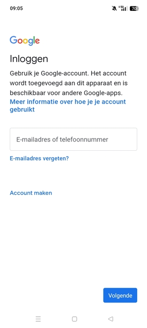 Voer uw Gmail adres in en selecteer Volgende