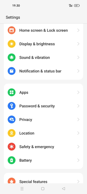 Scroll to and select Password & security
