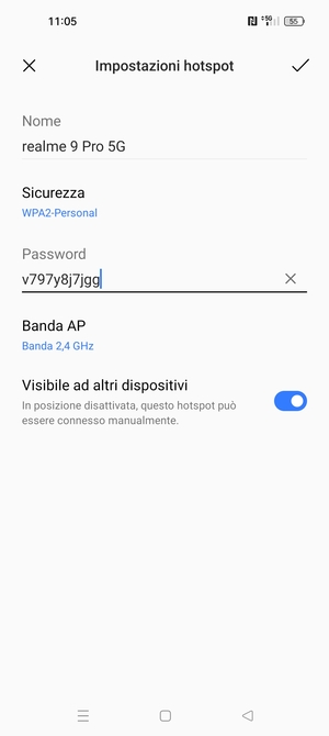 Inserisci una password dell'hotspot Wi-Fi di almeno 8 caratteri e seleziona OK