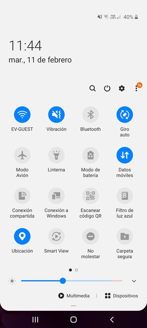 Seleccione Vibración para cambiar al modo silencio