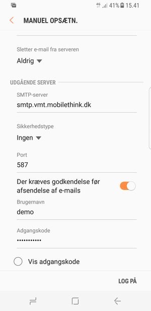 Scroll ned og indtast udgående serveradresse