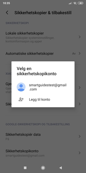 Velg sikkerhetskopi-kontoen din