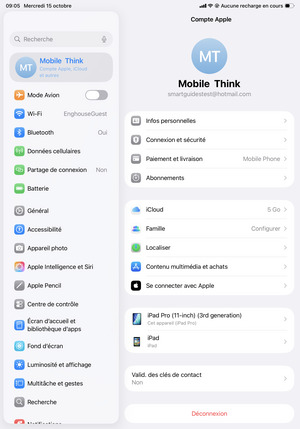 Sélectionnez Compte Apple, iCloud et autres puis iCloud