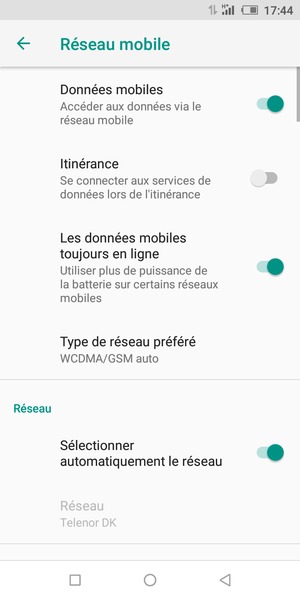 Sélectionnez Type de réseau préféré