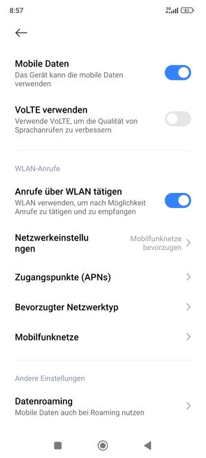 Scrollen Sie und wählen Sie Datenroaming