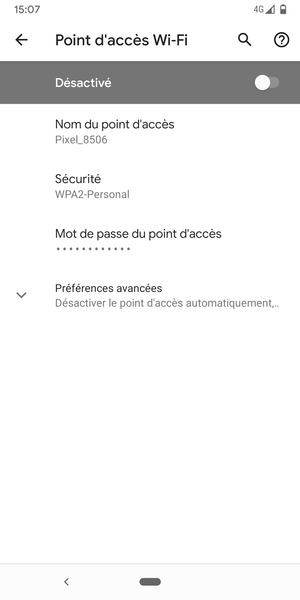 Sélectionnez Mot de passe du point d'accès