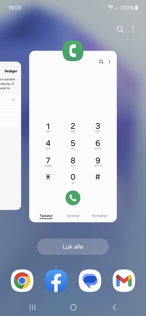 Vælg Luk alle for at lukke alle åbne apps