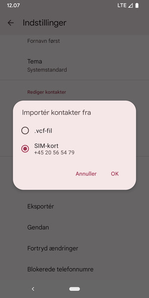 Vælg SIM-kort og OK