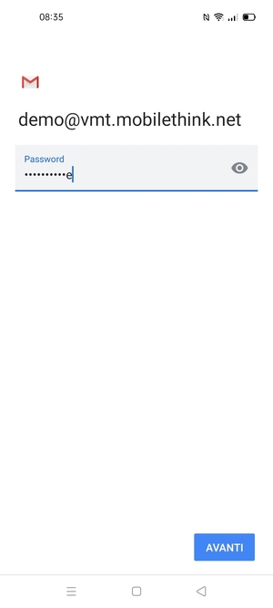 Inserisci la tua password e seleziona AVANTI