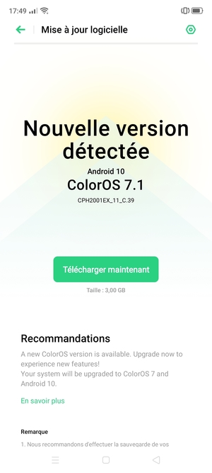 Si votre téléphone n'est pas à jour, suivez les instructions à l'écran.