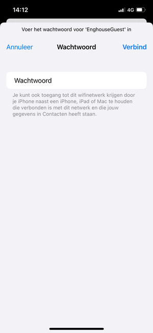 Voer het WiFi-wachtwoord in en selecteer Verbind