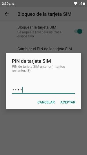 Introduzca su PIN de tarjeta SIM anterior y seleccione ACEPTAR