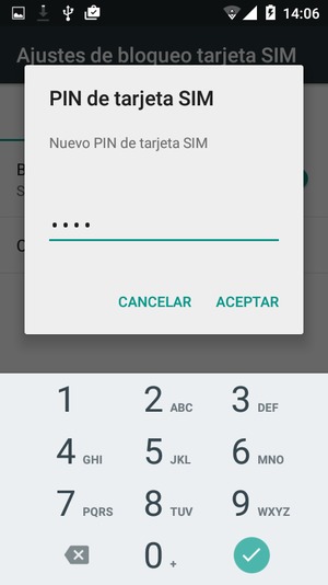 Introduzca su Nuevo PIN de tarjeta SIM y seleccione ACEPTAR