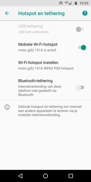 Uw telefoon is nu geïnstalleerd voor gebruik als modem
